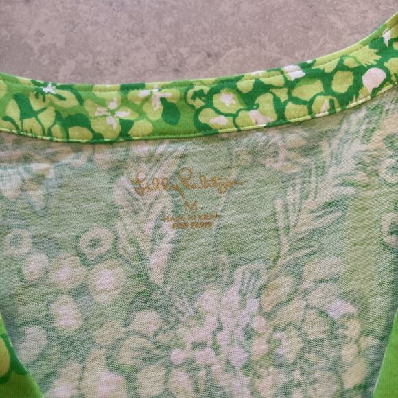 Lilly Pulitzer Lorina Cotton Swing Tiered Limeade Its A Spring Thing Dress Sz M - Picture 2 of 8